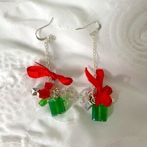 Holiday Dangle Earrings With Gifts & Bows - Red, Green, Silver